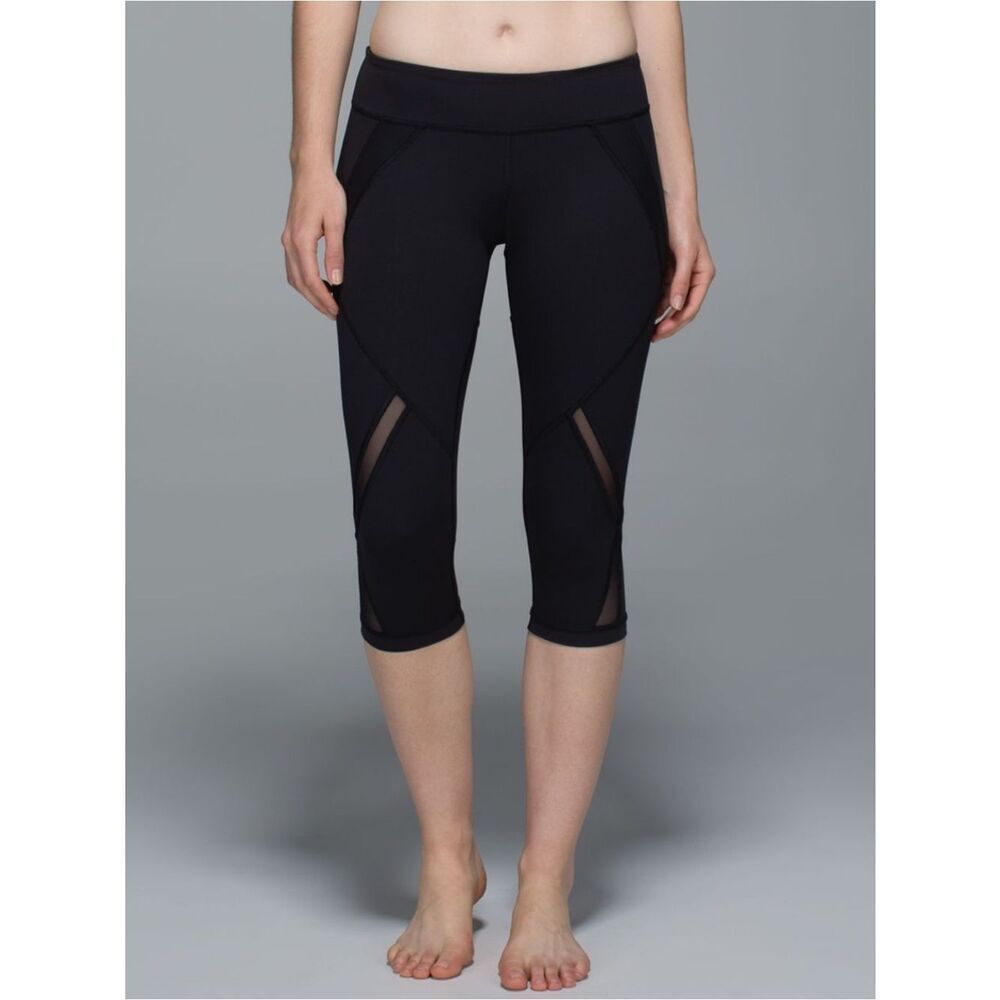 Lululemon Cool To Street Crop Mesh Leggings Black Cropped Active Tights Size 8